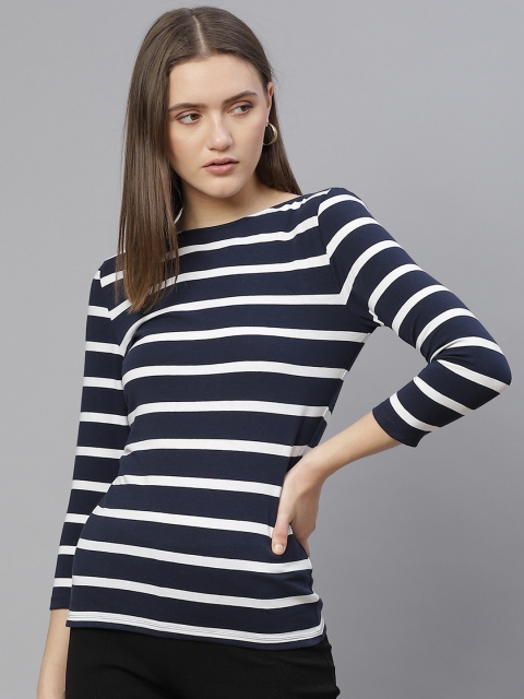 

Marks & Spencer Women Navy Blue Striped Regular Top