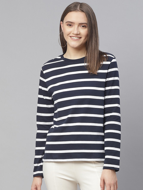 

Marks & Spencer Navy Blue & White Striped Regular Top