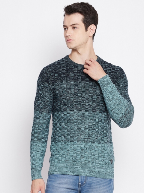 

Octave Men Green & Black Open Knit Pullover