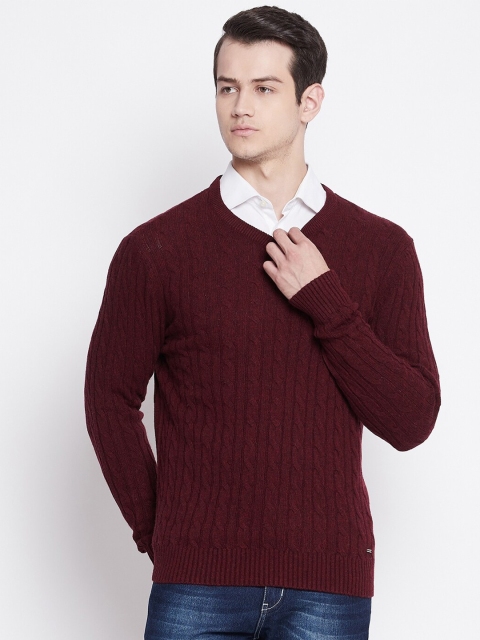 

Octave Men Maroon Cable Knit Lamb Wool Pullover Sweater