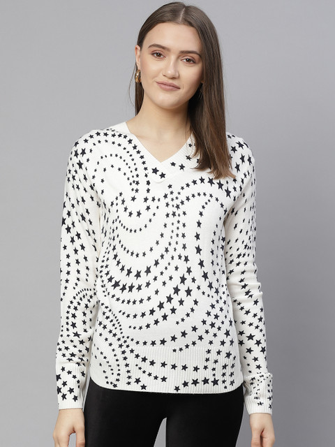 

Marks & Spencer Women Cream-Coloured & Black Printed Pullover