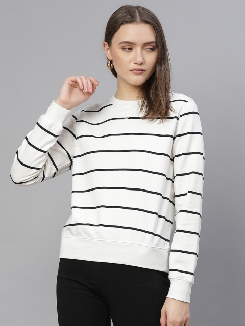 

Marks & Spencer Women White Striped Sweatshirt