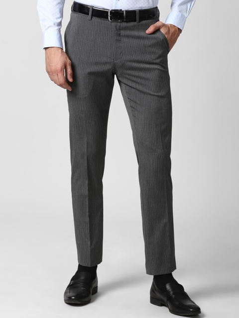 

Peter England Men Grey Striped Slim Fit Formal Trousers