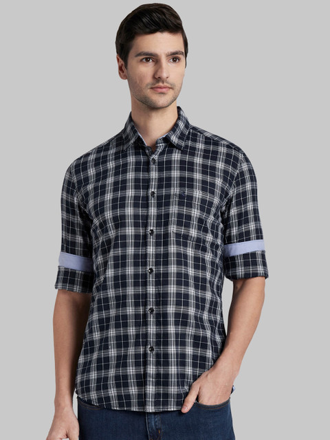 

Parx Men White Slim Fit Tartan Checks Opaque Checked Casual Shirt