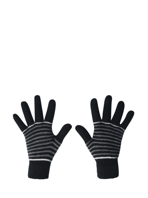 

LOOM LEGACY Men Black & Grey Striped Acrylic Hand Gloves
