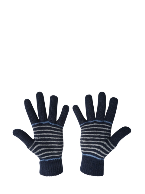 

LOOM LEGACY Men Navy Blue Striped Acrylic Hand Gloves