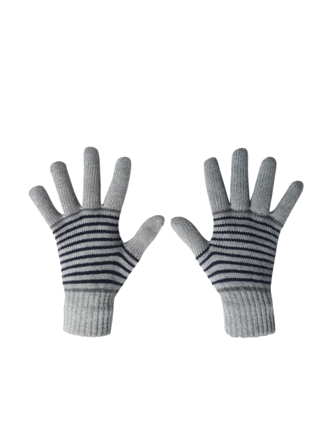 

LOOM LEGACY Men Grey & Black Striped Acrylic Hand Gloves