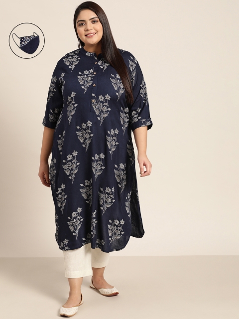 

Juniper Women Navy Blue Bandhani Printed Indie Prints Liva Kurta