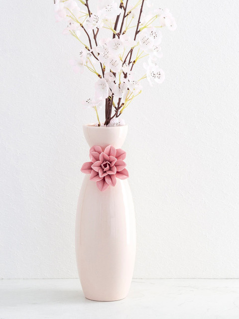 

Home Centre Pink Textured Ceramic Rose Petal Detail Vase