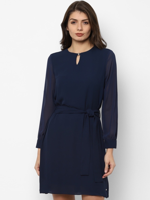 

Allen Solly Woman Navy Blue Keyhole Neck A-Line Dress