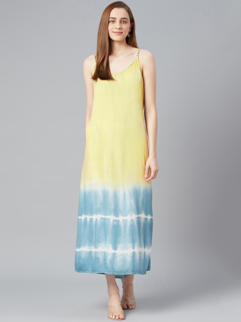 

I AM FOR YOU Green & Blue Tie and Dye Dyed Crepe A-Line Maxi Dress
