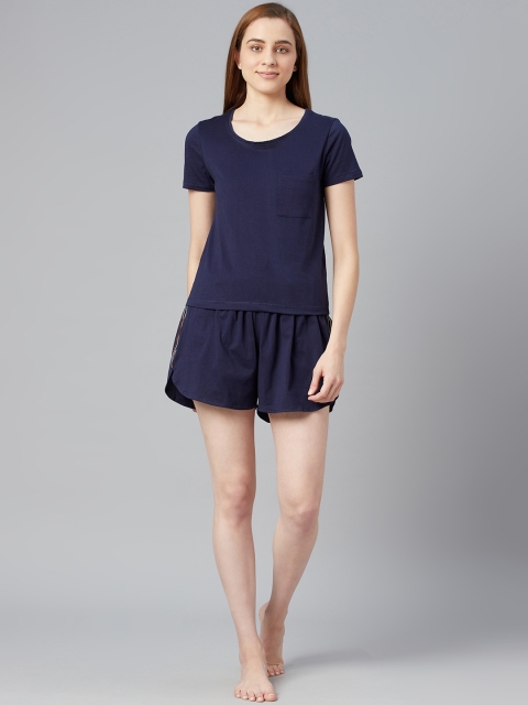 

I AM FOR YOU Women Navy Blue Cotton Night Suit