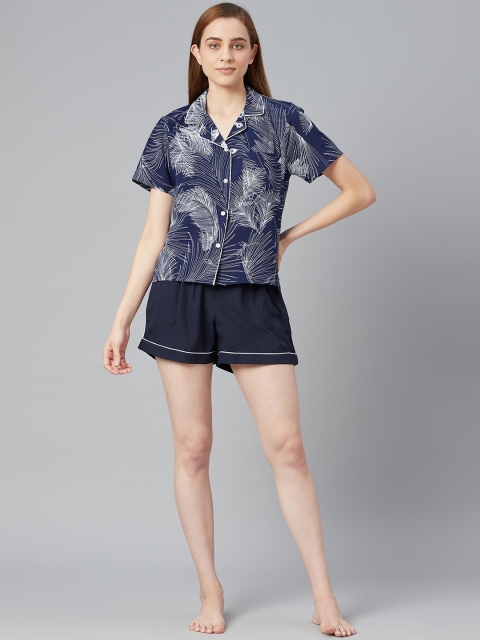 

I AM FOR YOU Women Blue & White Printed Night Suit