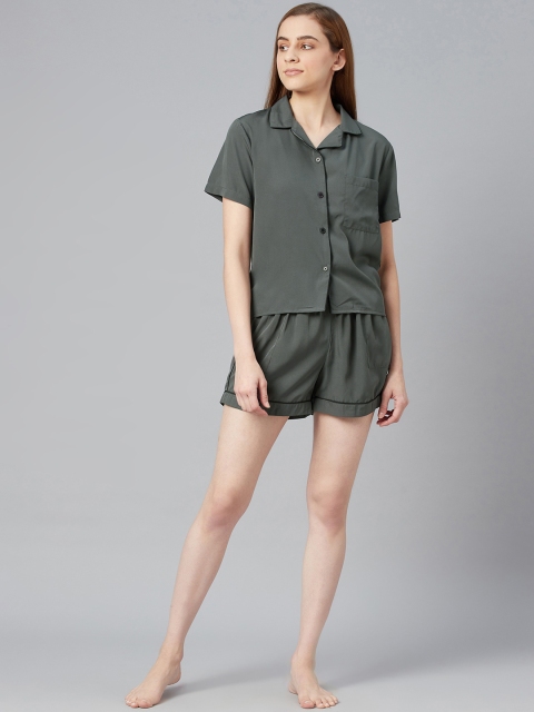 

I AM FOR YOU Women Olive Green Night Suit