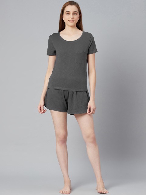 

I AM FOR YOU Women Grey Cotton Night Suit
