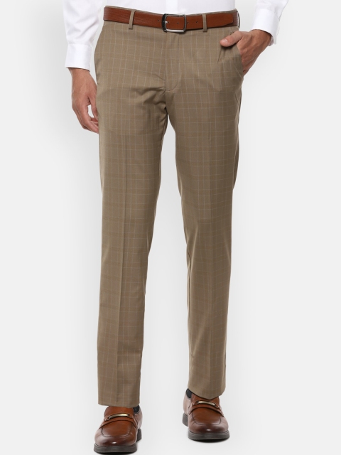 

Louis Philippe Men Brown Checked Slim Fit Formal Trousers
