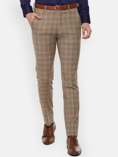 

Louis Philippe Men Khaki Checked Slim Fit Formal Trousers