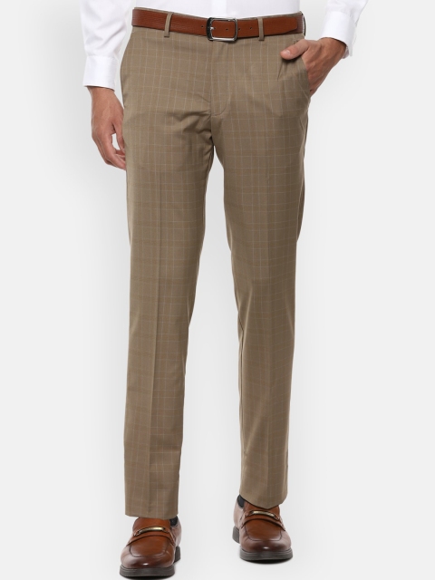 

Louis Philippe Men Brown Checked Slim Fit Formal Trousers