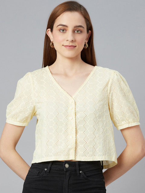 

I AM FOR YOU Yellow Blouson Cotton Crop Top