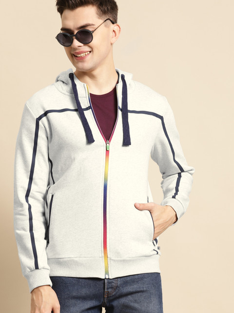 

United Colors of Benetton Men Grey Melange Hooded Sweatshirt