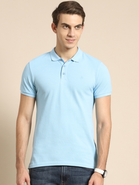 United Colors of Benetton Men Blue Polo Collar T-shirt