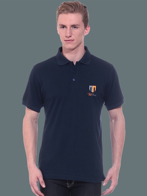 

Ted Smith Men Navy Blue Polo Collar Applique T-shirt