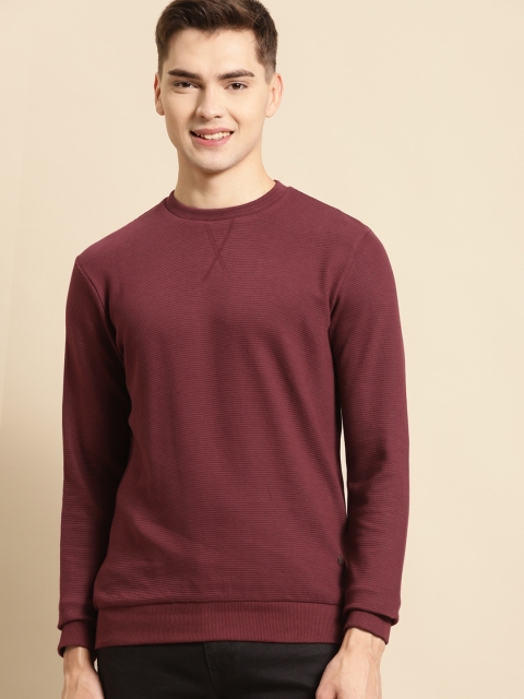 

United Colors of Benetton Men Maroon Cotton Solid Pullover Sweater