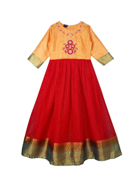 

Ishin Orange Ethnic Motifs Maxi Dress