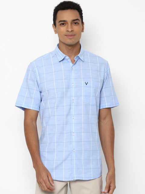 

Allen Solly Men Blue & White Slim Fit Opaque Checked Pure Cotton Casual Shirt