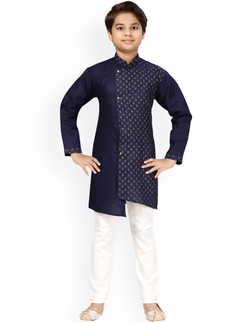 

LITTLE MAFIA BY Aarika Boys Navy Blue Ethnic Motifs Printed Regular Pure Cotton Kurta with Pyjamas