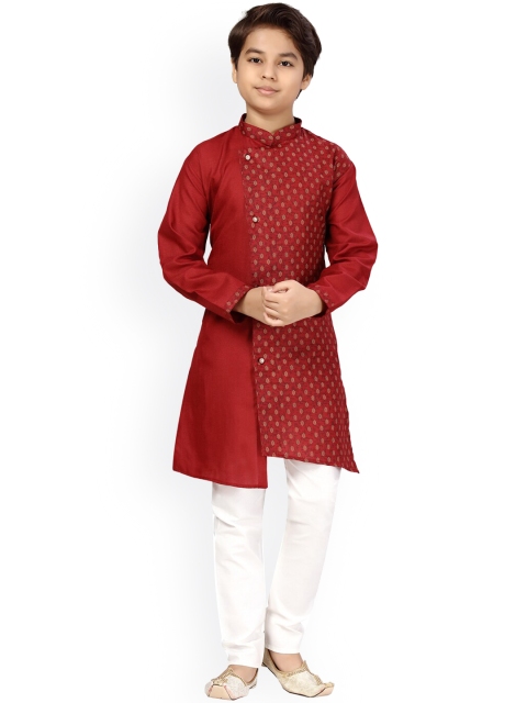 

LITTLE MAFIA BY Aarika Boys Maroon Ethnic Motifs Printed Regular Pure Cotton Kurta with Pyjamas