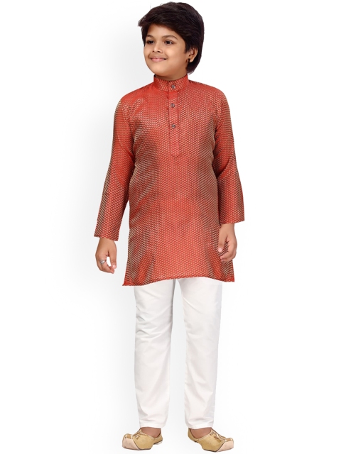 

LITTLE MAFIA BY Aarika Boys Maroon & White Regular Pure Silk Kurta with Pyjamas