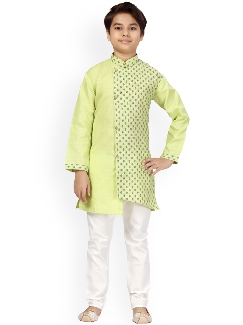 

LITTLE MAFIA BY Aarika Boys Lime Green & White Printed Pure Cotton Kurta with Pyjamas