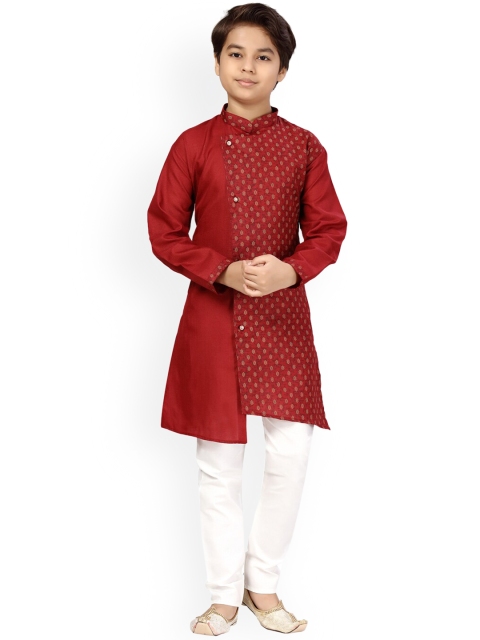

LITTLE MAFIA BY Aarika Boys Maroon & White Regular Pure Cotton Kurta With Pyjamas