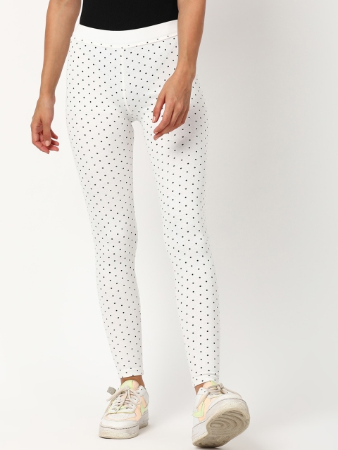 

V2 Value & Variety Women Cream & Black Polka Dots Printed Leggings