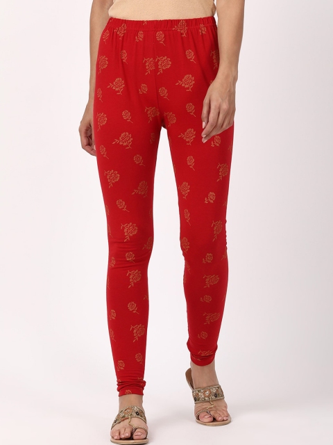 

V2 Value & Variety Women Red & Gold-Coloured Printed Cotton Churidar-Length Leggings