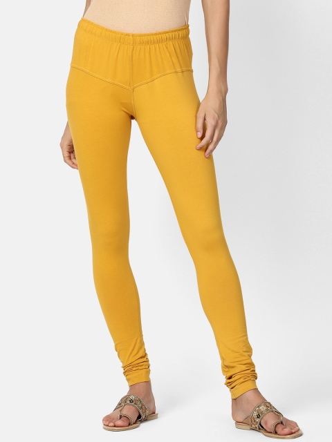 

V2 Value & Variety Women Mustard-Yellow Solid Cotton Churidar-Length Leggings