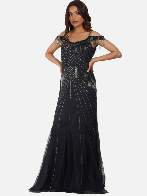 

ATTIC SALT Black Embellished Georgette Maxi Dress