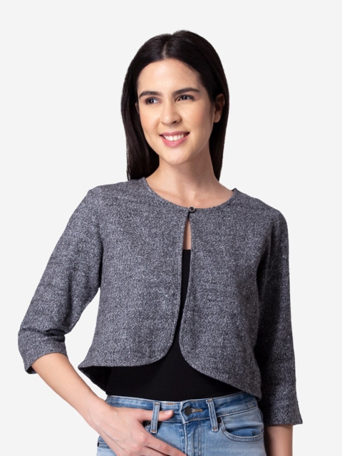 

Modriba Women Grey Cotton Crop Button Shrug
