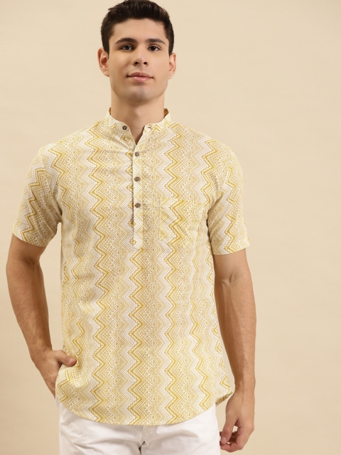 

RAJUBHAI HARGOVINDAS Men Cream-Coloured Printed Handloom Kurta