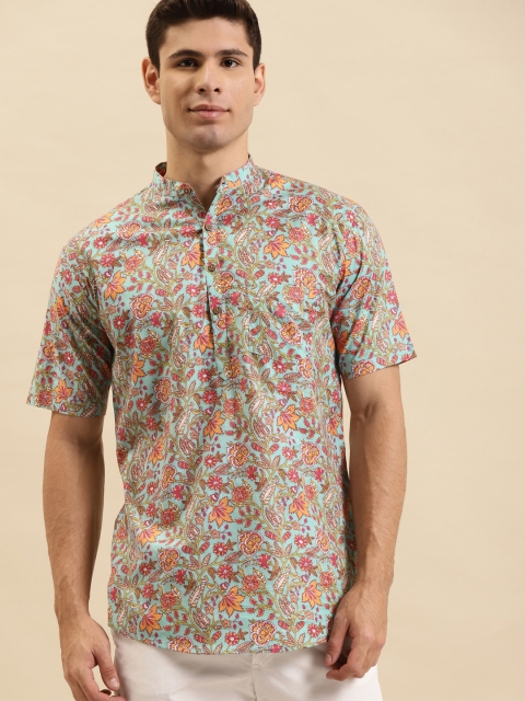 

RAJUBHAI HARGOVINDAS Men Blue Floral Hand Block Printed Kurta