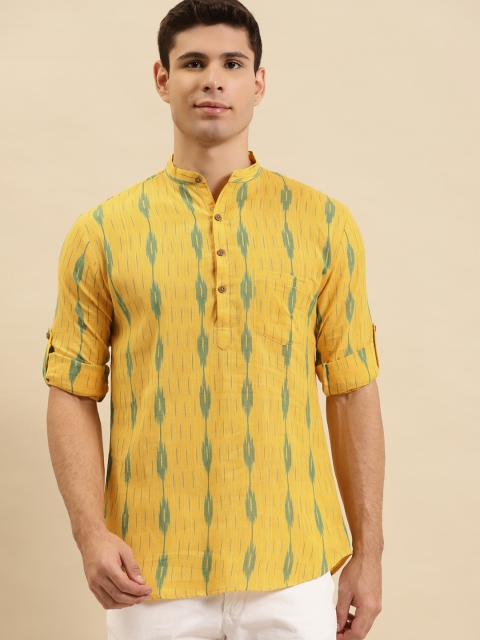 

RAJUBHAI HARGOVINDAS Men Yellow Printed Handloom Kurta