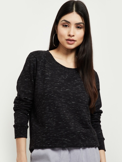 

max Women Black Self Design T-shirt