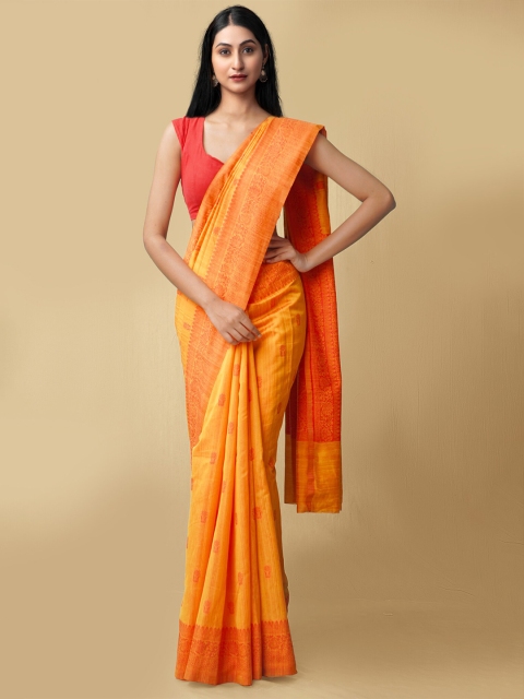 

Unnati Silks Orange & Red Woven Design Silk Cotton Mysore Silk Saree