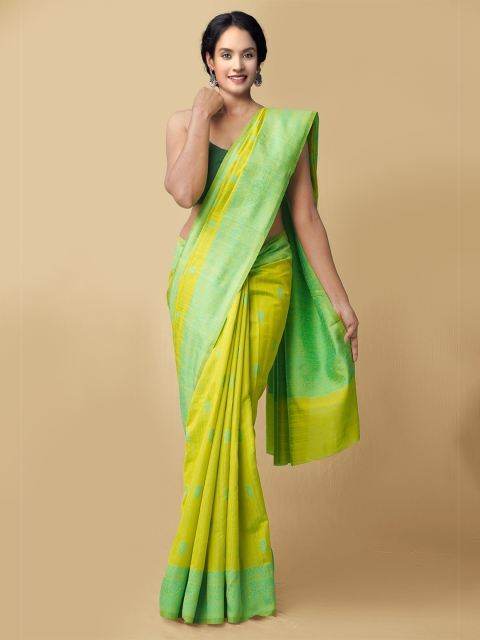 

Unnati Silks Green & Yellow Ethnic Motifs Silk Cotton Mysore Silk Saree