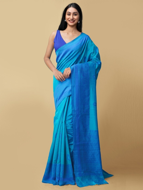 

Unnati Silks Blue Floral Silk Cotton Mysore Silk Saree