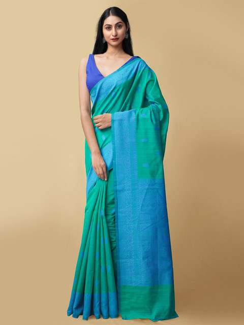 

Unnati Silks Blue & Green Woven Design Silk Cotton Mysore Silk Saree