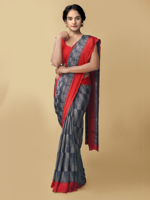 

Unnati Silks Women Grey & Blue Printed Crepe Art Silk Saree