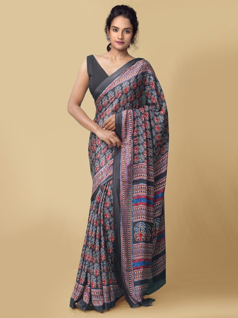 

Unnati Silks Women Black & Red Printed Crepe Art Silk Saree