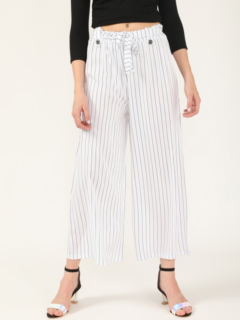 

V2 Value & Variety Women White & Blue Striped Knitted Palazzos